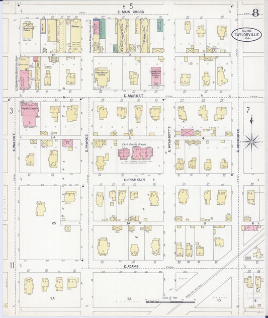 Sanborn Fire Insurance Map from Taylorville, Christian County, Illinois (1906), Sheet #0008 - Historic Sanborn Fire Insurance Map Print, vintage old map wall art, antique decor, genealogy gift, Illinois Illinois map