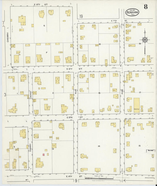 Sanborn Fire Insurance Map from Bonham, Fannin County, Texas (1917), Sheet #0008 - Historic Sanborn Fire Insurance Map Print, vintage old map wall art, antique decor, genealogy gift, Texas Texas map