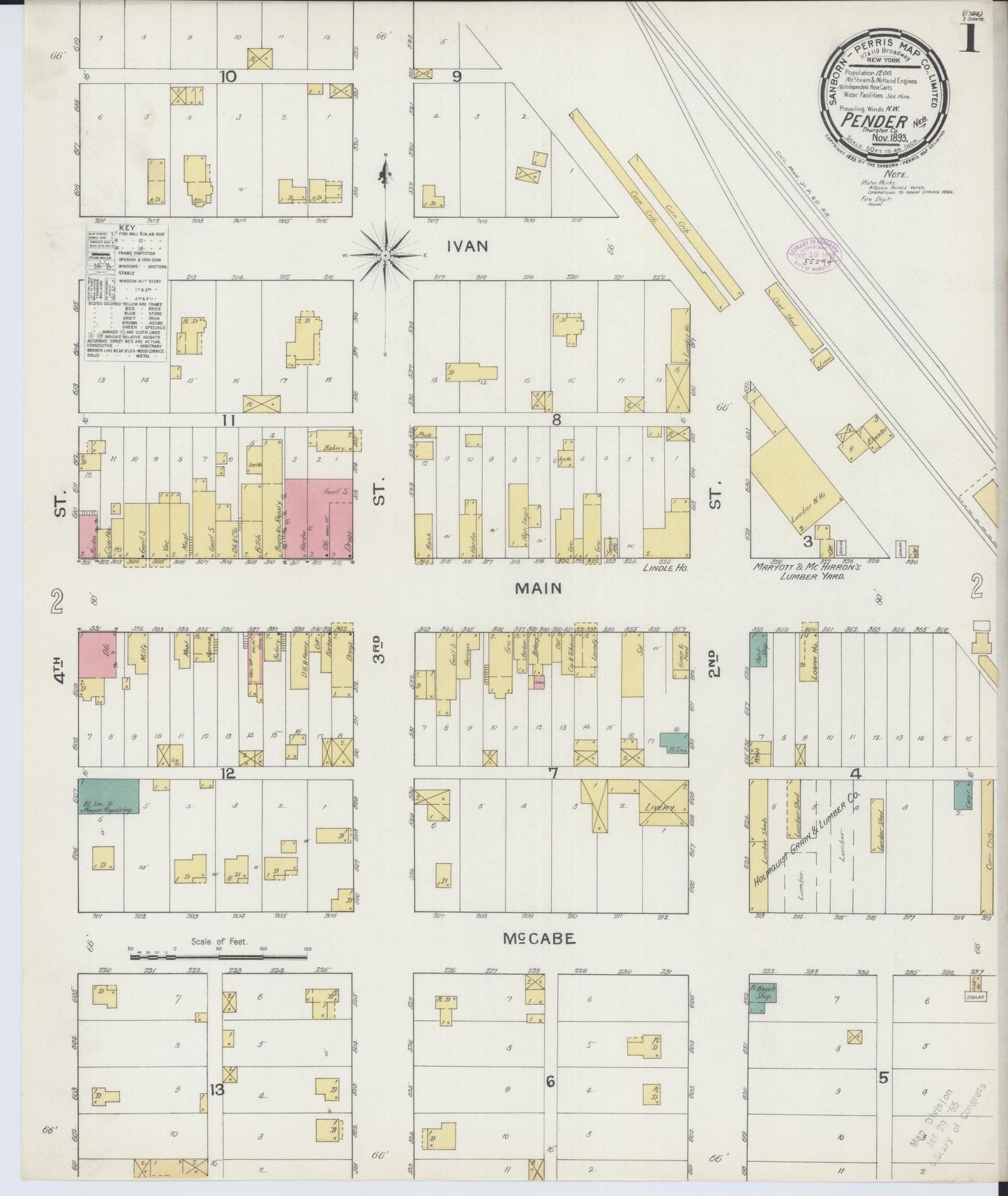 Sanborn Fire Insurance Map from Pender, Thurston County, Nebraska (1893), Sheet #0001 - Complete Map Set gallery image, historic Sanborn map, vintage wall art, Nebraska Nebraska