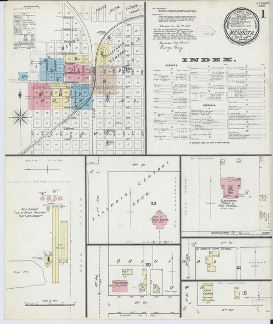 Sanborn Fire Insurance Map from Mendota, La Salle County, Illinois (1891), Sheet #0001 - Complete Map Set gallery image, historic Sanborn map, vintage wall art, Illinois Illinois