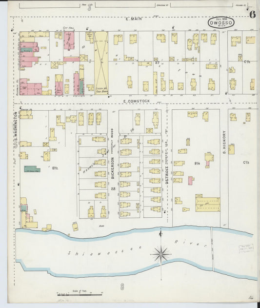 Sanborn Fire Insurance Map from Owosso, Shiawassee County, Michigan (1894), Sheet #0006 - Historic Sanborn Fire Insurance Map Print, vintage old map wall art, antique decor, genealogy gift, Michigan Michigan map