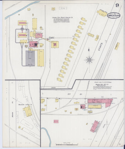 Sanborn Fire Insurance Map from Waukegan, Lake County, Illinois (1894), Sheet #0009 - Complete Map Set gallery image, historic Sanborn map, vintage wall art, Illinois Illinois