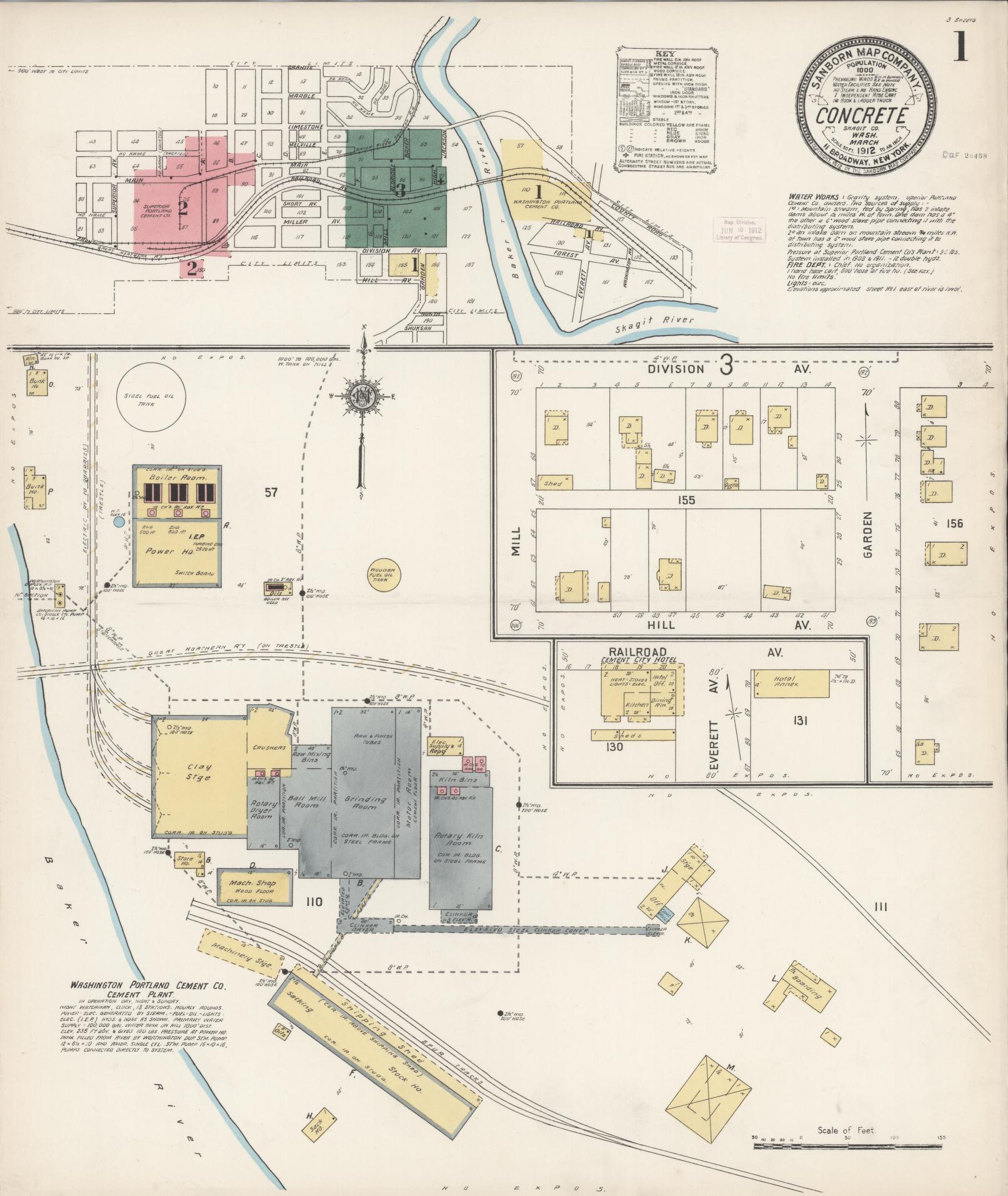 Sanborn Fire Insurance Map from Concrete, Skagit County, Washington (1912), Sheet #0001 - Complete Map Set gallery image, historic Sanborn map, vintage wall art, Washington Washington