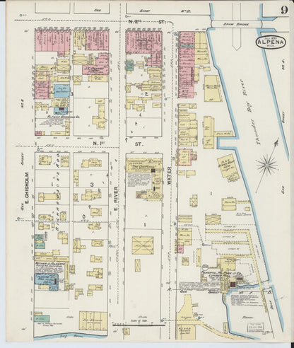 Sanborn Fire Insurance Map from Alpena, Alpena County, Michigan (1890), Sheet #0009 - Historic Sanborn Fire Insurance Map Print, vintage old map wall art, antique decor, genealogy gift, Michigan Michigan map