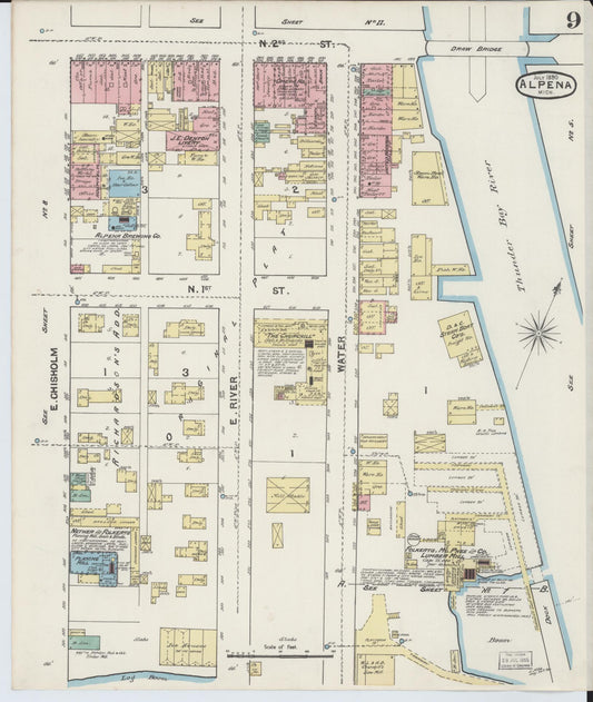 Sanborn Fire Insurance Map from Alpena, Alpena County, Michigan (1890), Sheet #0009 - Historic Sanborn Fire Insurance Map Print, vintage old map wall art, antique decor, genealogy gift, Michigan Michigan map