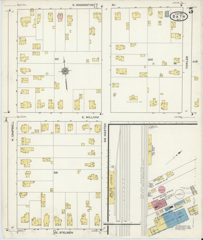 Sanborn Fire Insurance Map from Bath, Steuben County, New York (1915), Sheet #0005 - Historic Sanborn Fire Insurance Map Print, vintage old map wall art, antique decor, genealogy gift, New York New York map
