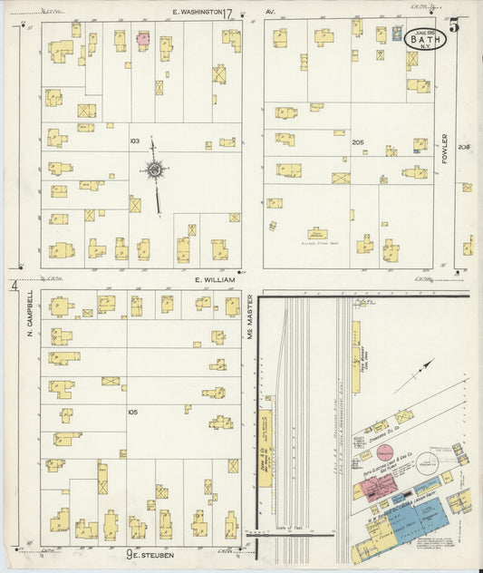 Sanborn Fire Insurance Map from Bath, Steuben County, New York (1915), Sheet #0005 - Historic Sanborn Fire Insurance Map Print, vintage old map wall art, antique decor, genealogy gift, New York New York map