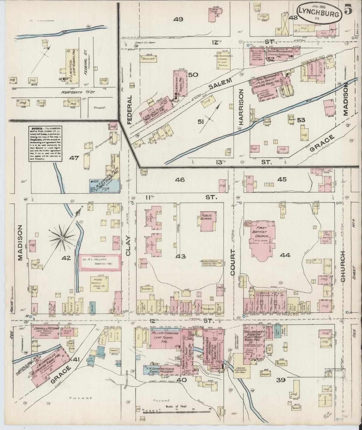 Sanborn Fire Insurance Map from Lynchburg, Independent Cities, Virginia (1885), Sheet #0005 - Complete Map Set gallery image, historic Sanborn map, vintage wall art, Virginia Virginia