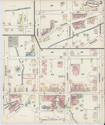 Sanborn Fire Insurance Map from Lynchburg, Independent Cities, Virginia (1885), Sheet #0005 - Complete Map Set gallery image, historic Sanborn map, vintage wall art, Virginia Virginia