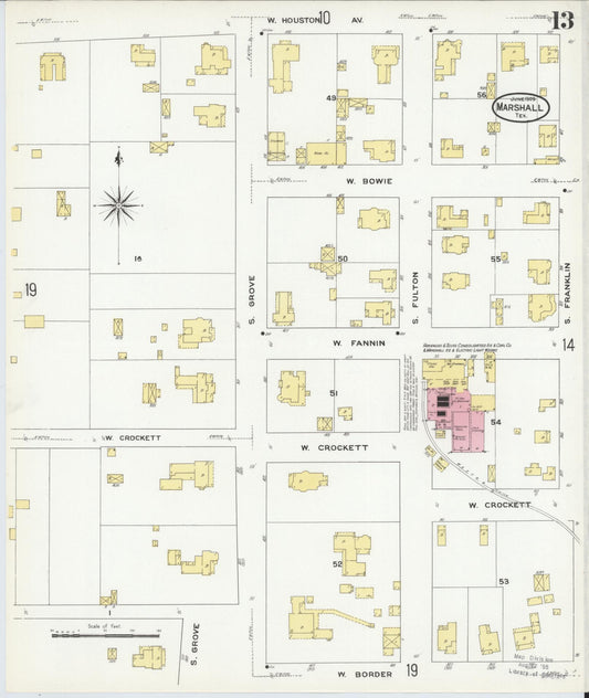 Sanborn Fire Insurance Map from Marshall, Harrison County, Texas (1909), Sheet #0013 - Historic Sanborn Fire Insurance Map Print, vintage old map wall art, antique decor, genealogy gift, Texas Texas map