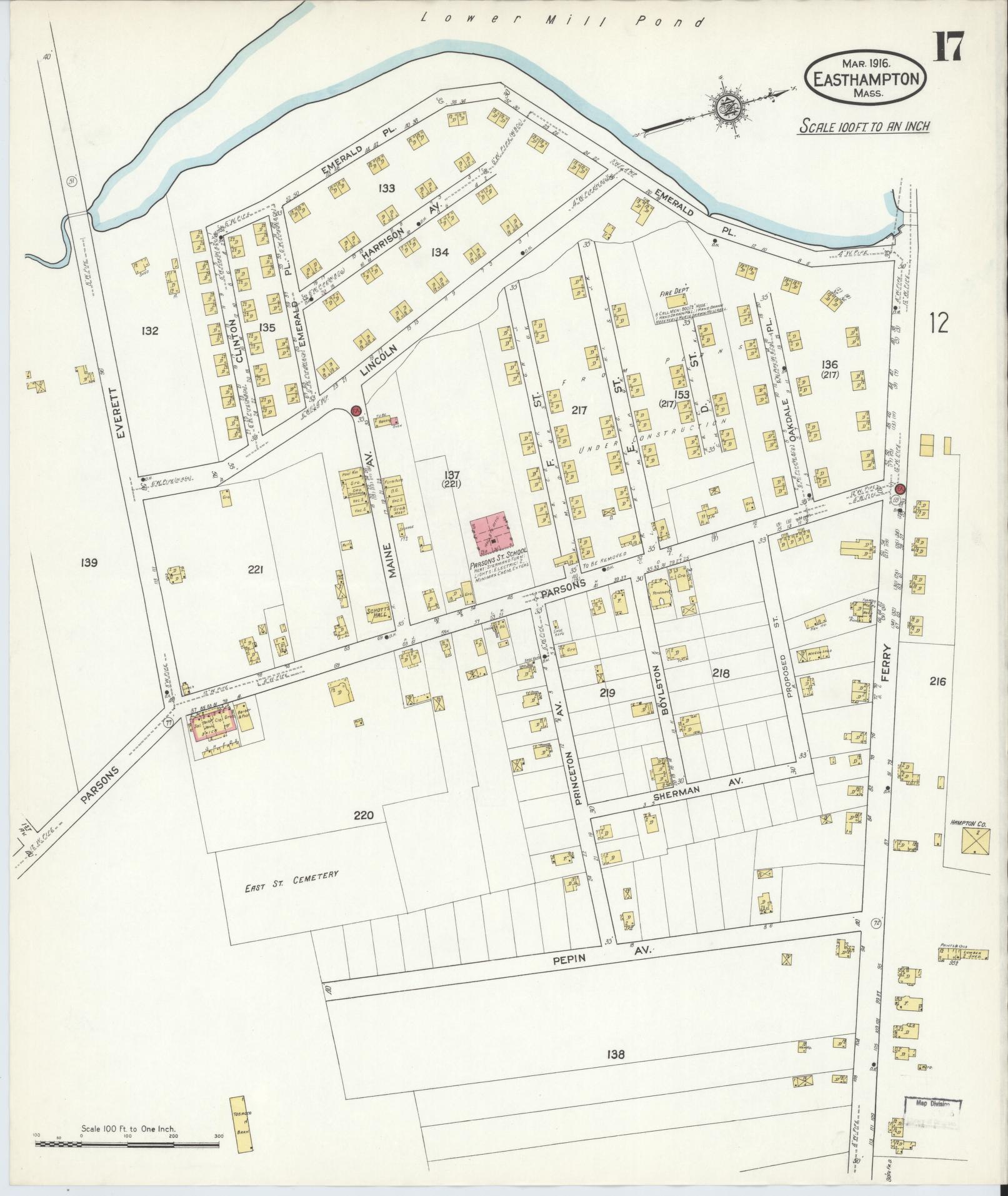 Sanborn Fire Insurance Map from East Hampton, Hampshire County, Massachusetts (1916), Sheet #0017 - Complete Map Set gallery image, historic Sanborn map, vintage wall art, Massachusetts Massachusetts