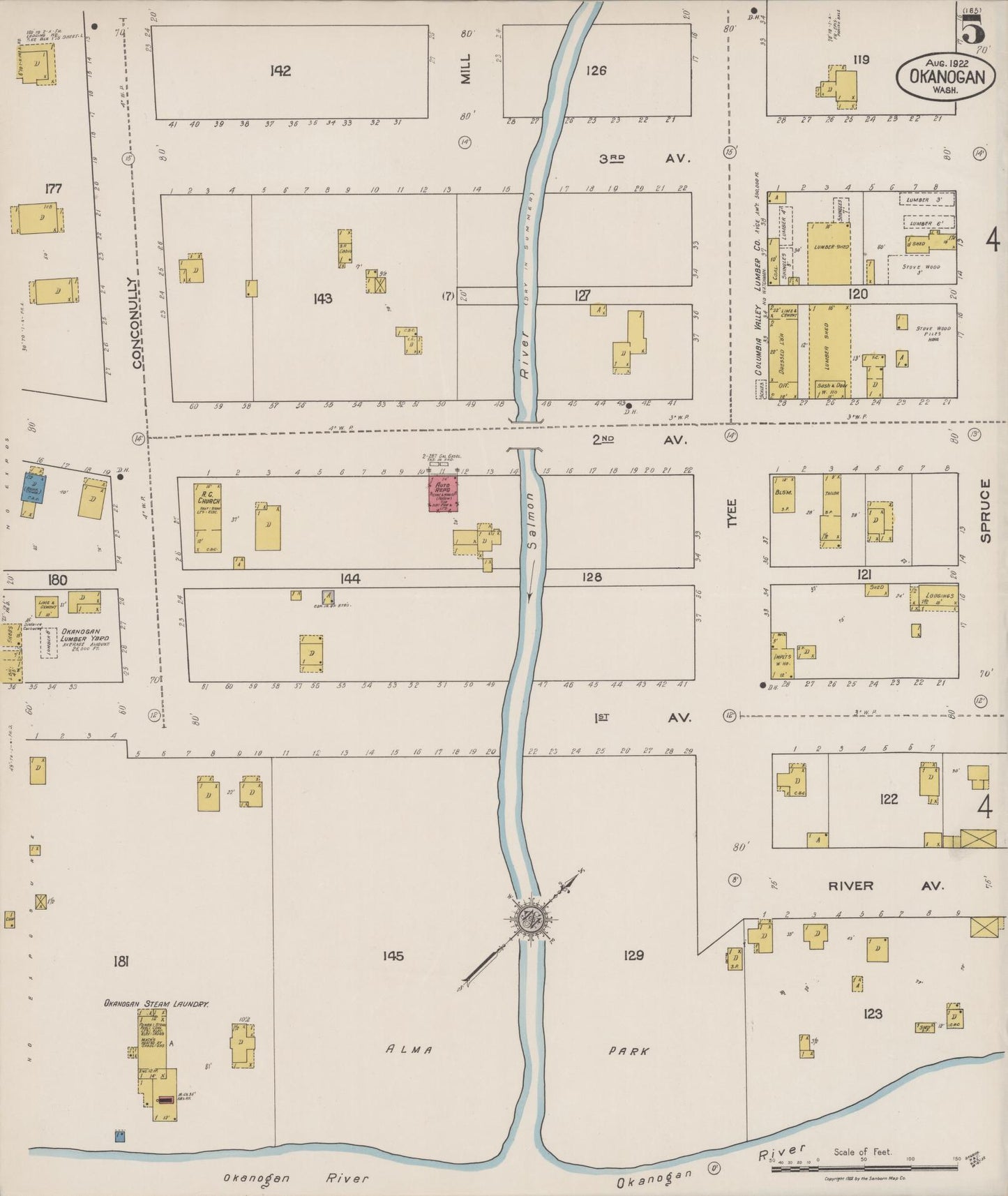 Sanborn Fire Insurance Map from Okanogan, Okanogan County, Washington (1922), Sheet #0005 - Complete Map Set gallery image, historic Sanborn map, vintage wall art, Washington Washington