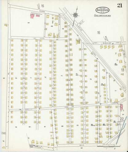 Sanborn Fire Insurance Map from Anderson, Anderson County, South Carolina (1918), Sheet #0021 - Complete Map Set gallery image, historic Sanborn map, vintage wall art, South Carolina South Carolina