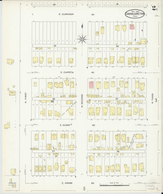 Sanborn Fire Insurance Map from Grand Junction, Mesa County, Colorado (1907), Sheet #0002 - Historic Sanborn Fire Insurance Map Print, vintage old map wall art, antique decor, genealogy gift, Colorado Colorado map