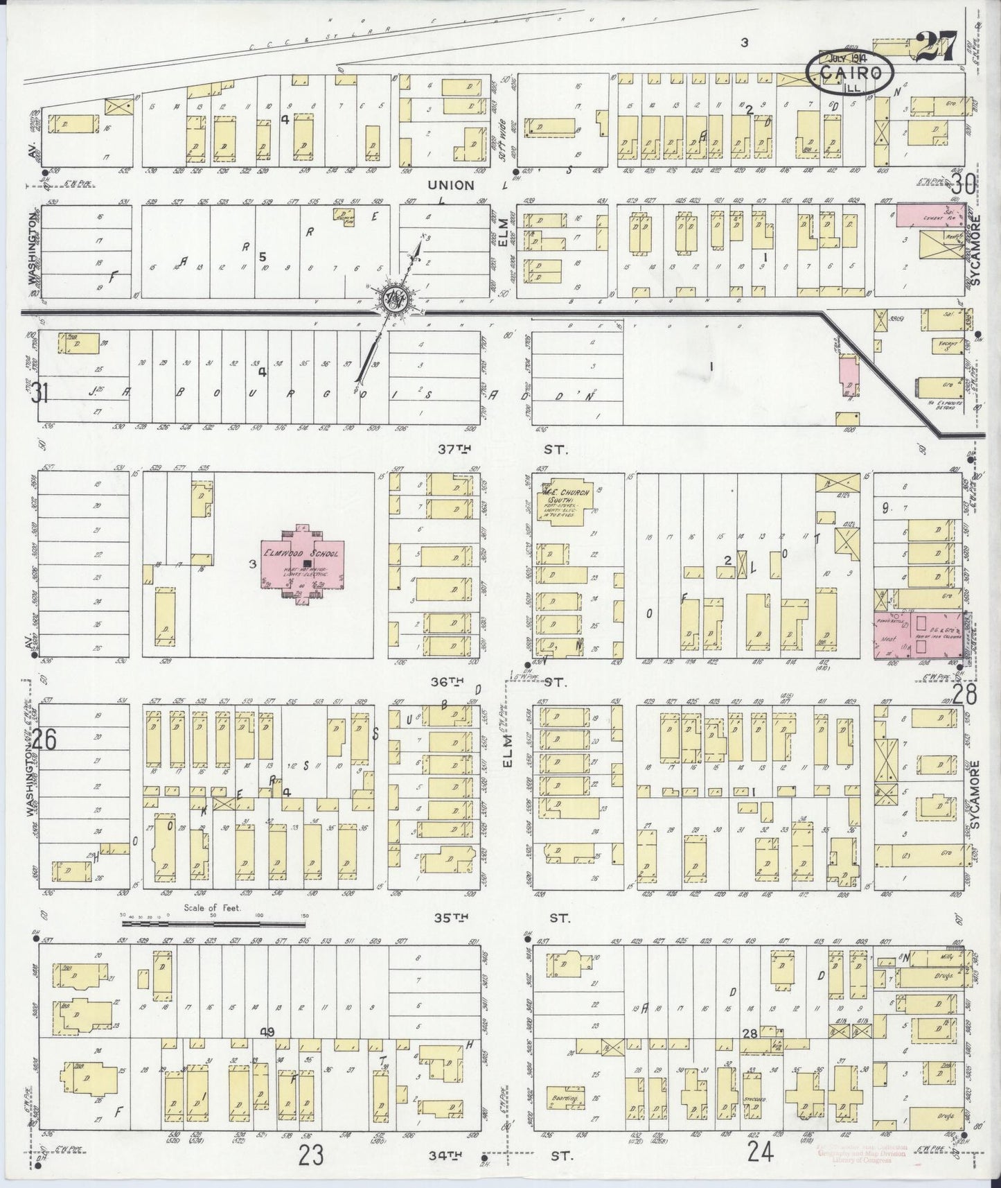Sanborn Fire Insurance Map from Cairo, Alexander County, Illinois (1914), Sheet #0027 - Complete Map Set gallery image, historic Sanborn map, vintage wall art, Illinois Illinois
