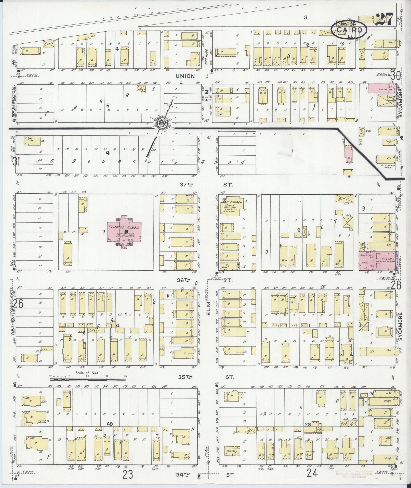 Sanborn Fire Insurance Map from Cairo, Alexander County, Illinois (1914), Sheet #0027 - Complete Map Set gallery image, historic Sanborn map, vintage wall art, Illinois Illinois