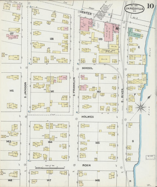 Sanborn Fire Insurance Map from Janesville, Rock County, Wisconsin (1890), Sheet #0010 - Historic Sanborn Fire Insurance Map Print, vintage old map wall art, antique decor, genealogy gift, Wisconsin Wisconsin map