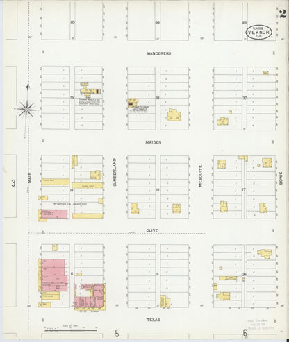 Sanborn Fire Insurance Map from Vernon, Wilbarger County, Texas (1902), Sheet #0002 - Complete Map Set gallery image, historic Sanborn map, vintage wall art, Texas Texas