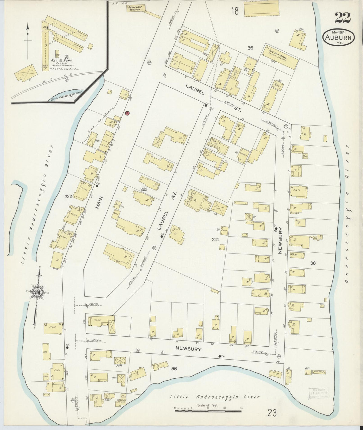 Sanborn Fire Insurance Map from Auburn, Androscoggin County, Maine (1914), Sheet #0022 - Complete Map Set gallery image, historic Sanborn map, vintage wall art, Maine Maine