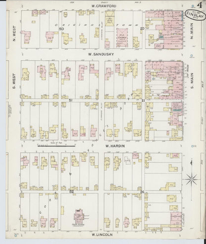 Sanborn Fire Insurance Map from Findlay, Hancock County, Ohio (1887), Sheet #0004 - Historic Sanborn Fire Insurance Map Print, vintage old map wall art, antique decor, genealogy gift, Ohio Ohio map