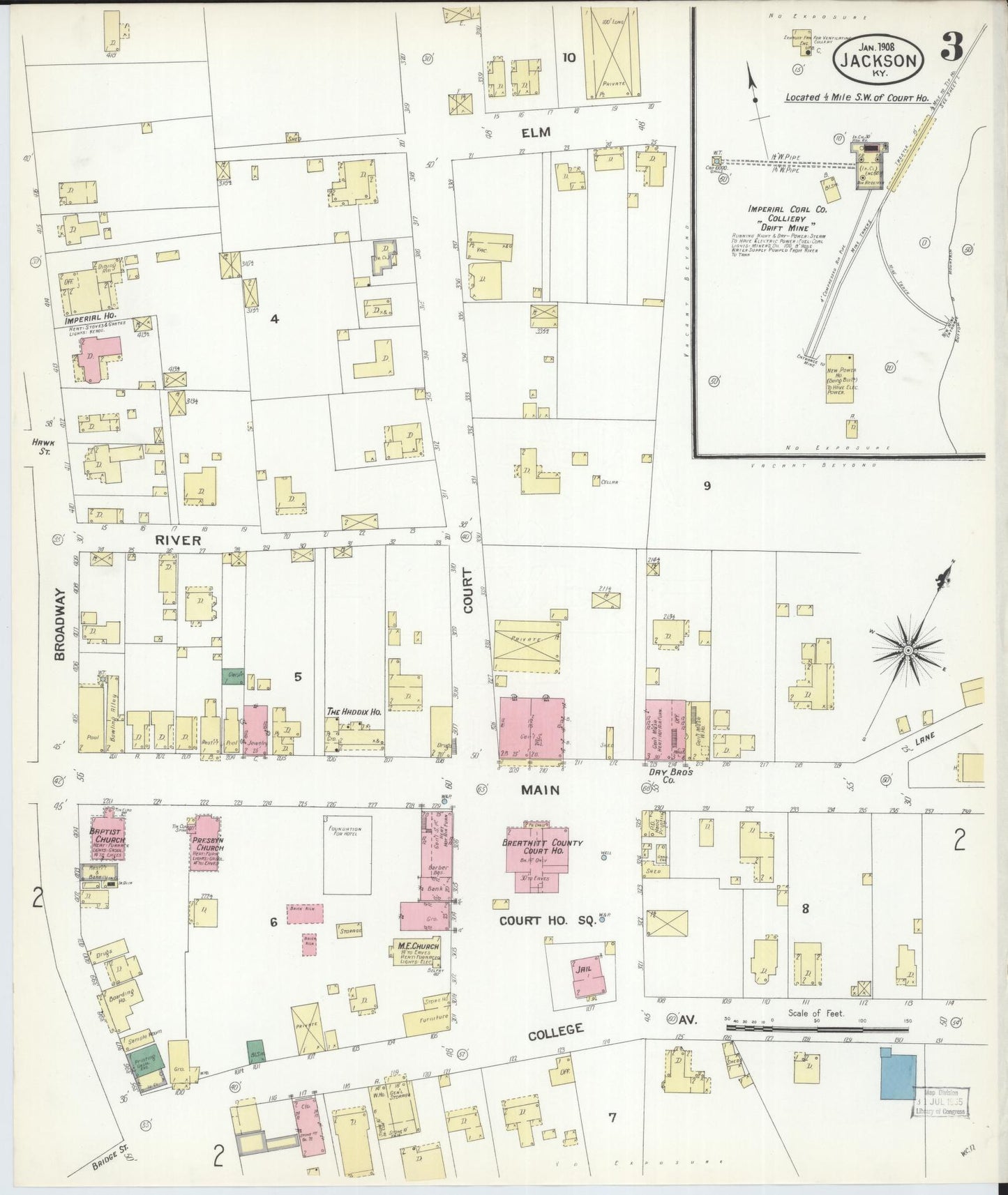 Sanborn Fire Insurance Map from Jackson, Breathitt County, Kentucky (1908), Sheet #0003 - Complete Map Set gallery image, historic Sanborn map, vintage wall art, Kentucky Kentucky