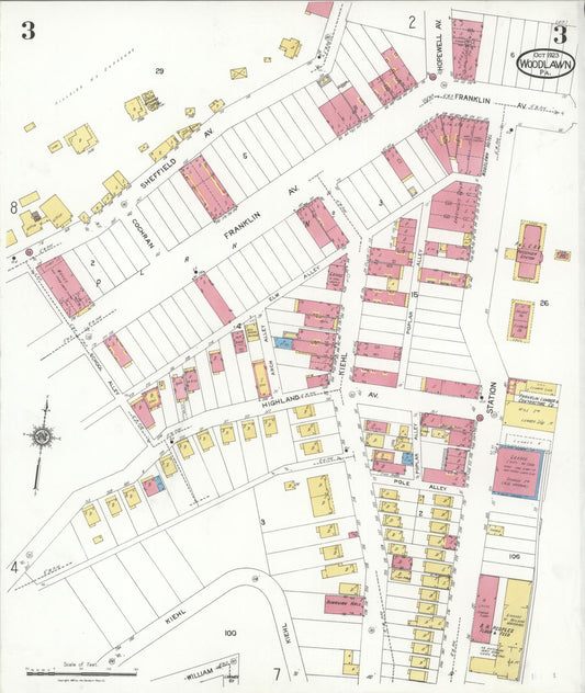 Sanborn Fire Insurance Map from Woodlawn, Beaver County, Pennsylvania (1923), Sheet #0003 - Historic Sanborn Fire Insurance Map Print, vintage old map wall art, antique decor, genealogy gift, Pennsylvania Pennsylvania map