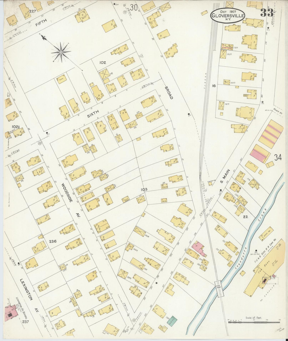 Sanborn Fire Insurance Map from Gloversville, Fulton County, New York (1907), Sheet #0033 - Complete Map Set gallery image, historic Sanborn map, vintage wall art, New York New York
