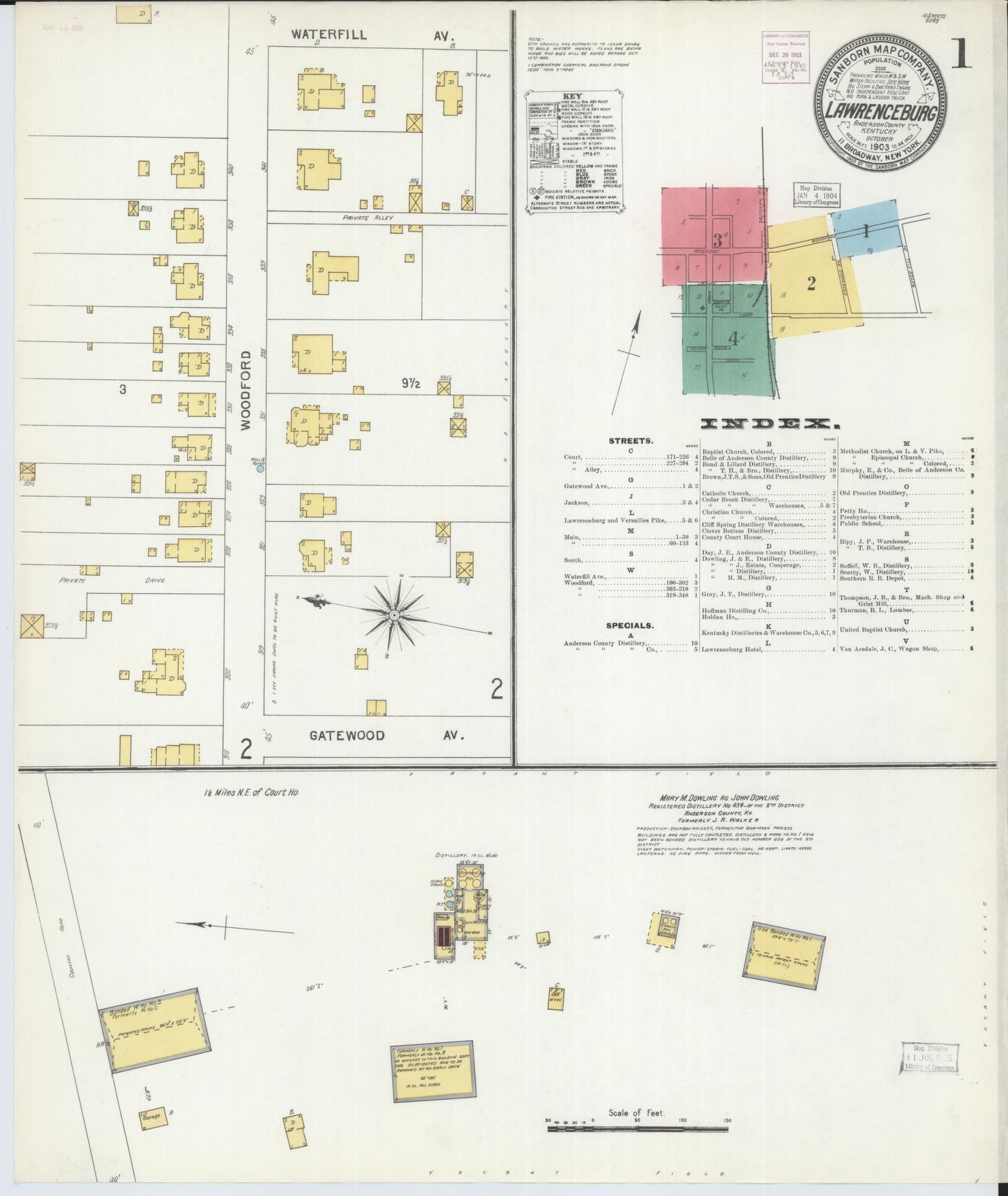 Sanborn Fire Insurance Map from Lawrenceburg, Anderson County, Kentucky (1903), Sheet #0001 - Historic Sanborn Fire Insurance Map Print, vintage old map wall art, antique decor, genealogy gift, Kentucky Kentucky map