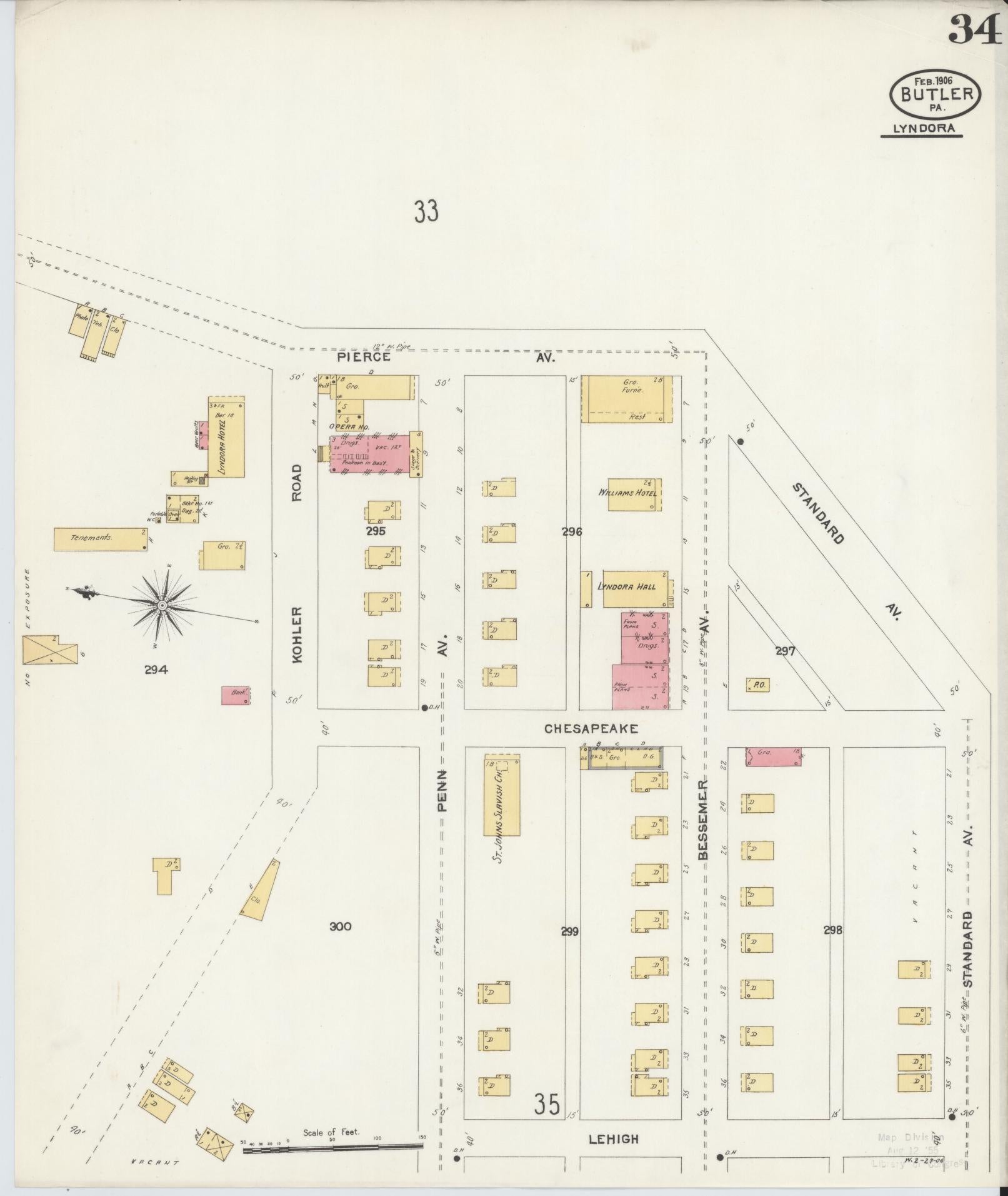Sanborn Fire Insurance Map from Butler, Butler County, Pennsylvania (1906), Sheet #0034 - Historic Sanborn Fire Insurance Map Print, vintage old map wall art, antique decor, genealogy gift, Pennsylvania Pennsylvania map