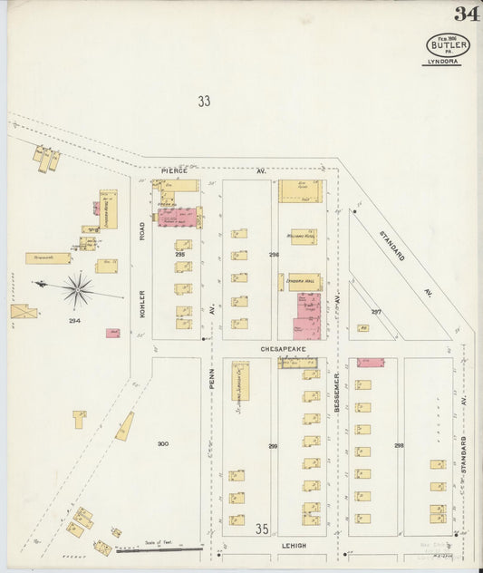 Sanborn Fire Insurance Map from Butler, Butler County, Pennsylvania (1906), Sheet #0034 - Historic Sanborn Fire Insurance Map Print, vintage old map wall art, antique decor, genealogy gift, Pennsylvania Pennsylvania map