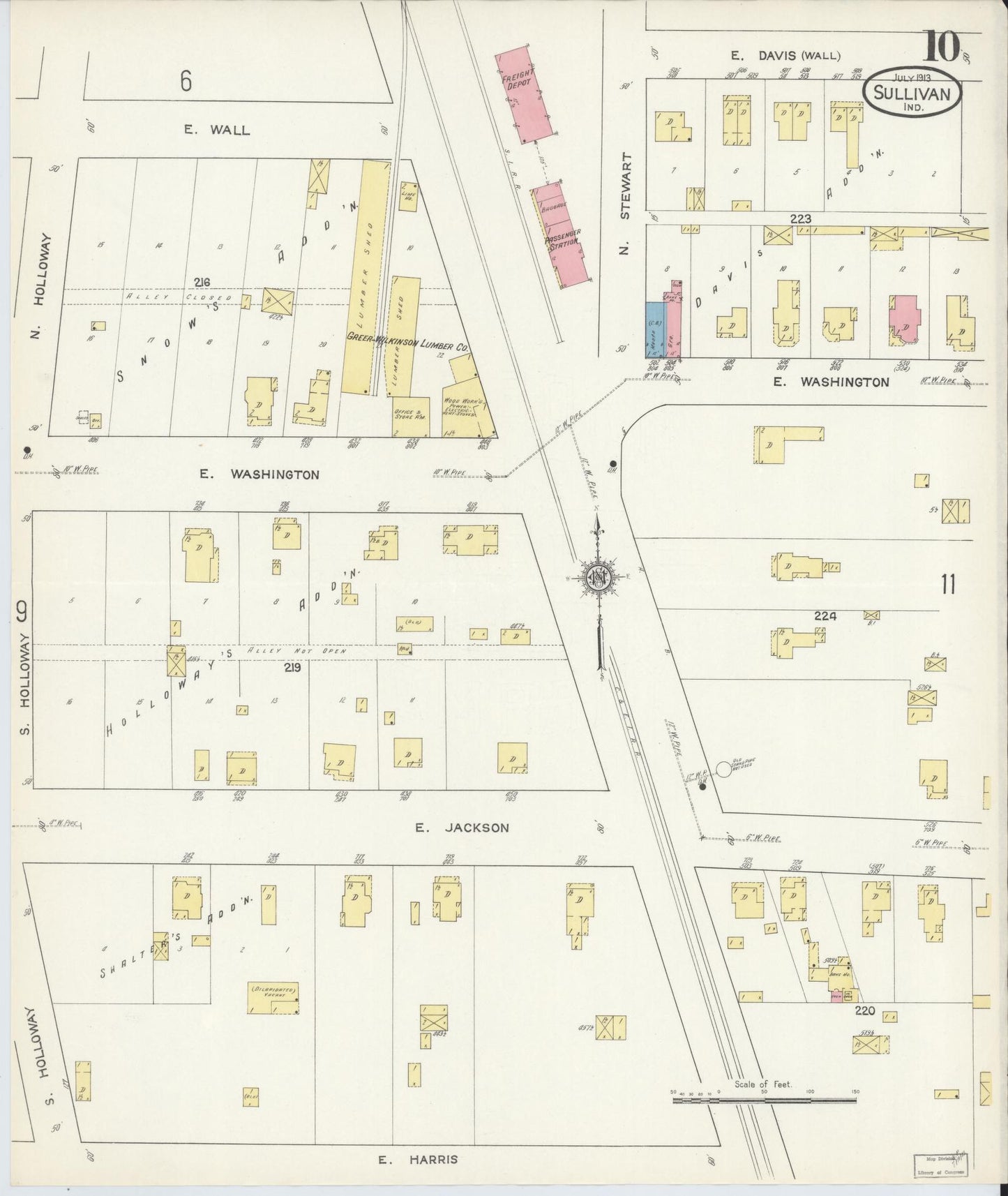 Sanborn Fire Insurance Map from Sullivan, Sullivan County, Indiana (1913), Sheet #0010 - Complete Map Set gallery image, historic Sanborn map, vintage wall art, Indiana Indiana