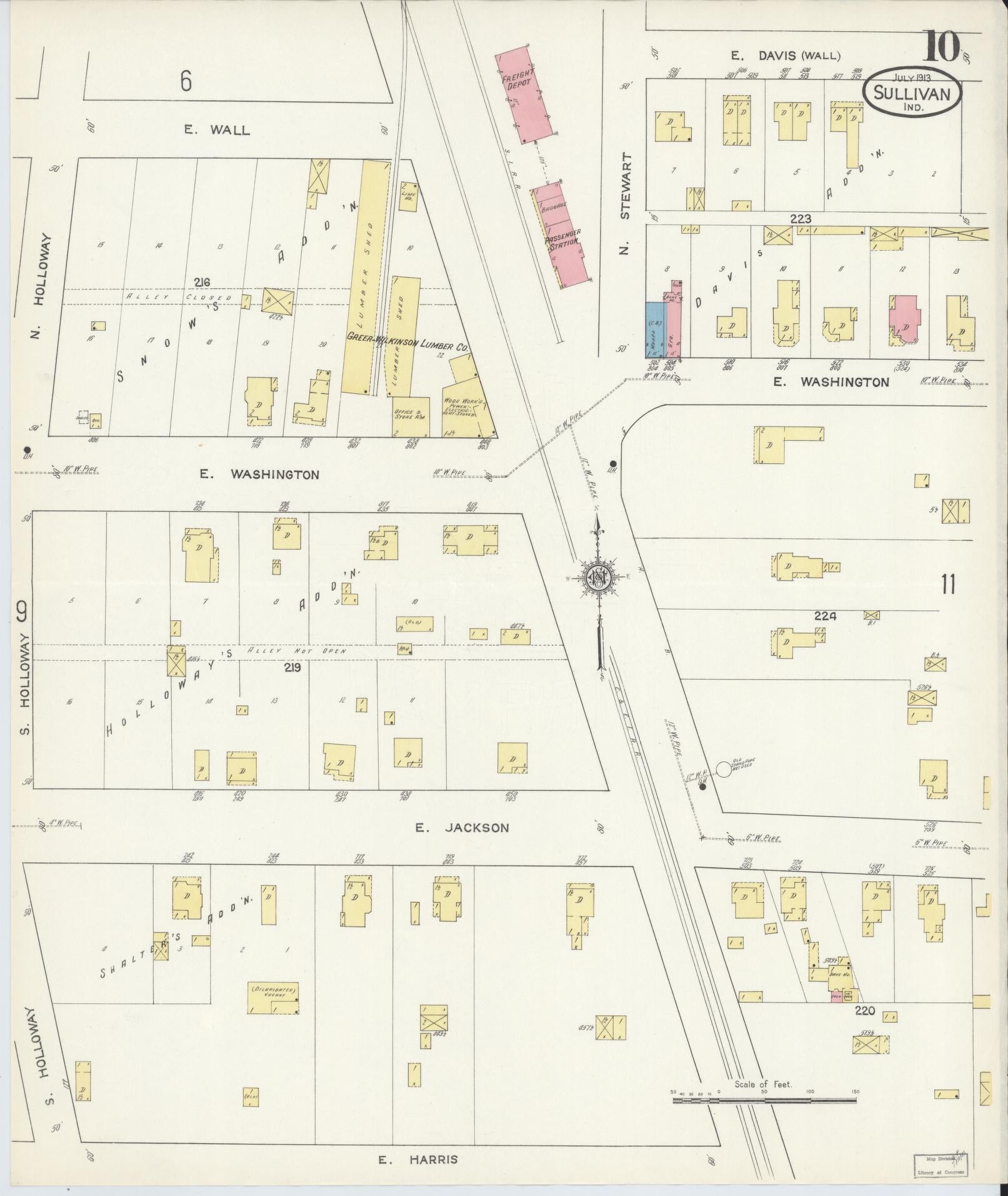 Sanborn Fire Insurance Map from Sullivan, Sullivan County, Indiana (1913), Sheet #0010 - Complete Map Set gallery image, historic Sanborn map, vintage wall art, Indiana Indiana