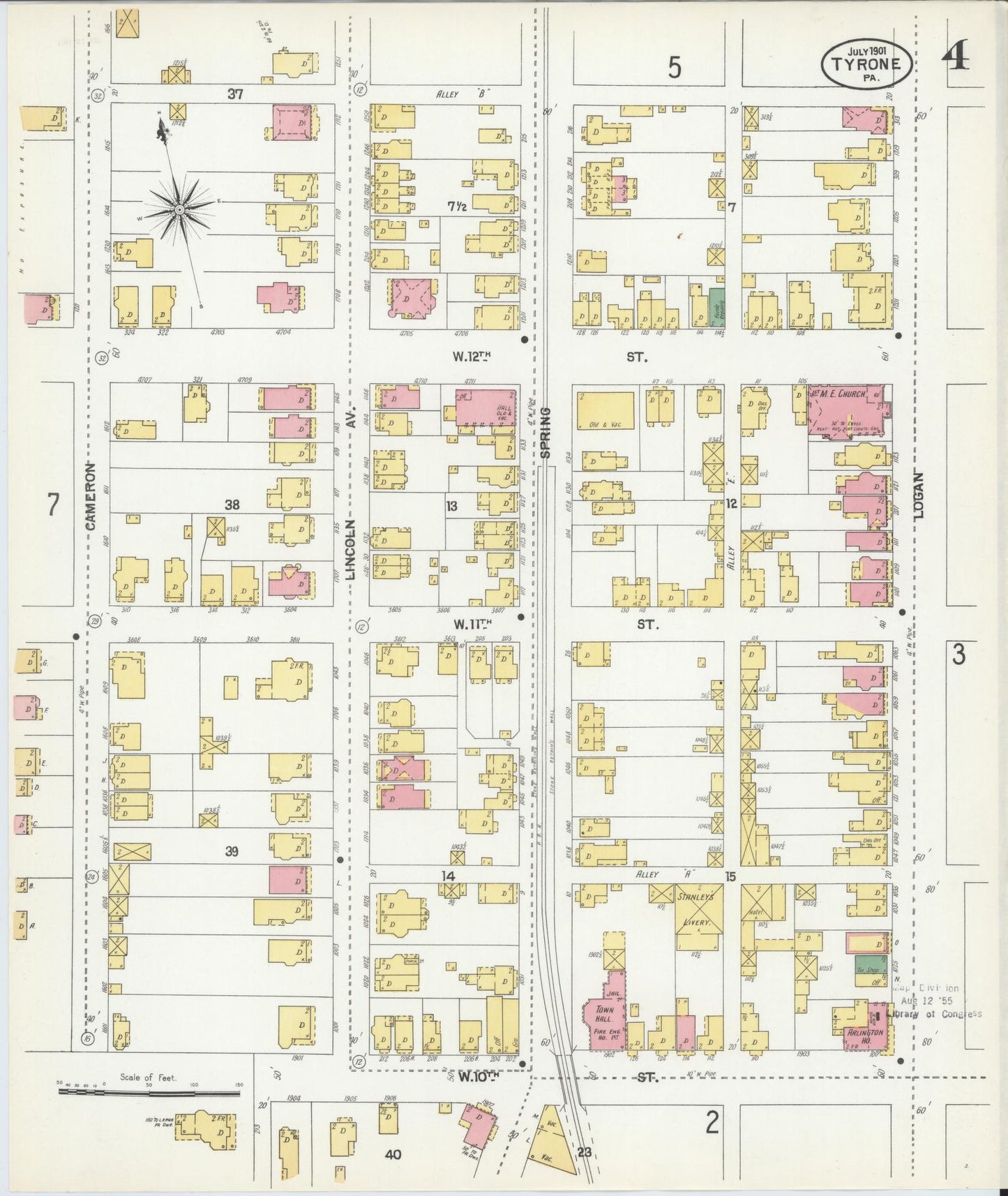 Sanborn Fire Insurance Map from Tyrone, Blair County, Pennsylvania (1901), Sheet #0004 - Historic Sanborn Fire Insurance Map Print, vintage old map wall art, antique decor, genealogy gift, Pennsylvania Pennsylvania map