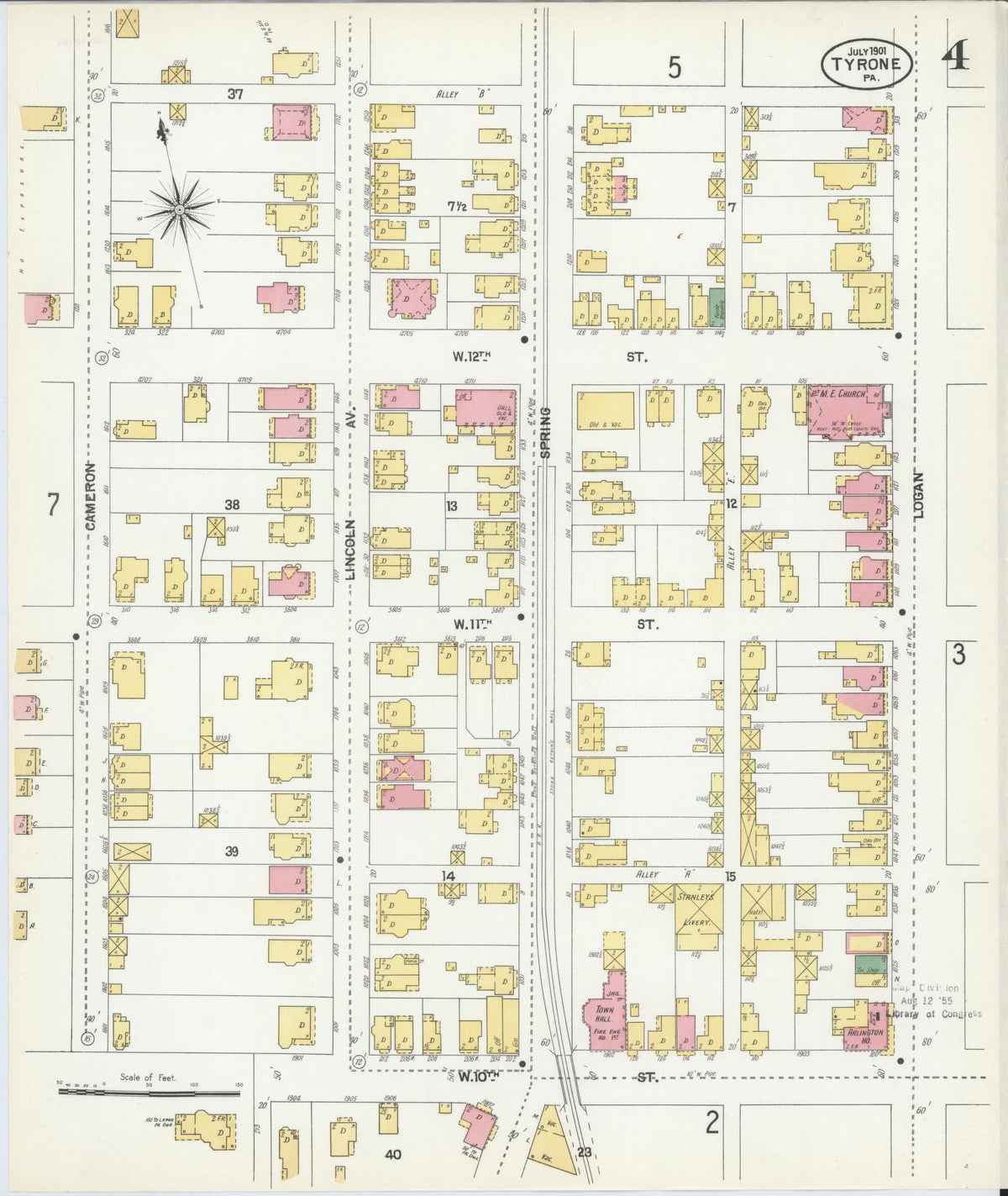 Sanborn Fire Insurance Map from Tyrone, Blair County, Pennsylvania (1901), Sheet #0004 - Historic Sanborn Fire Insurance Map Print, vintage old map wall art, antique decor, genealogy gift, Pennsylvania Pennsylvania map