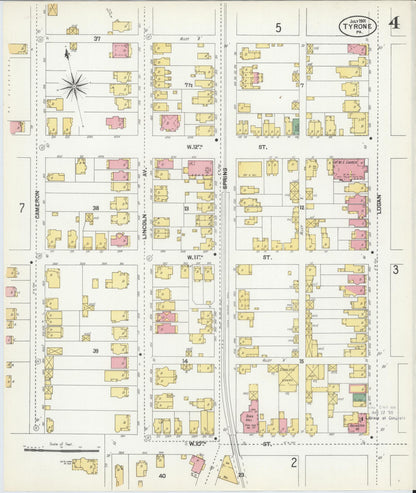 Sanborn Fire Insurance Map from Tyrone, Blair County, Pennsylvania (1901), Sheet #0004 - Historic Sanborn Fire Insurance Map Print, vintage old map wall art, antique decor, genealogy gift, Pennsylvania Pennsylvania map