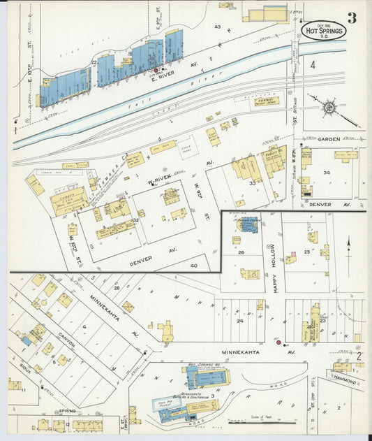 Sanborn Fire Insurance Map from Hot Springs, Fall River County, South Dakota (1915), Sheet #0003 - Historic Sanborn Fire Insurance Map Print, vintage old map wall art, antique decor, genealogy gift, South Dakota South Dakota map
