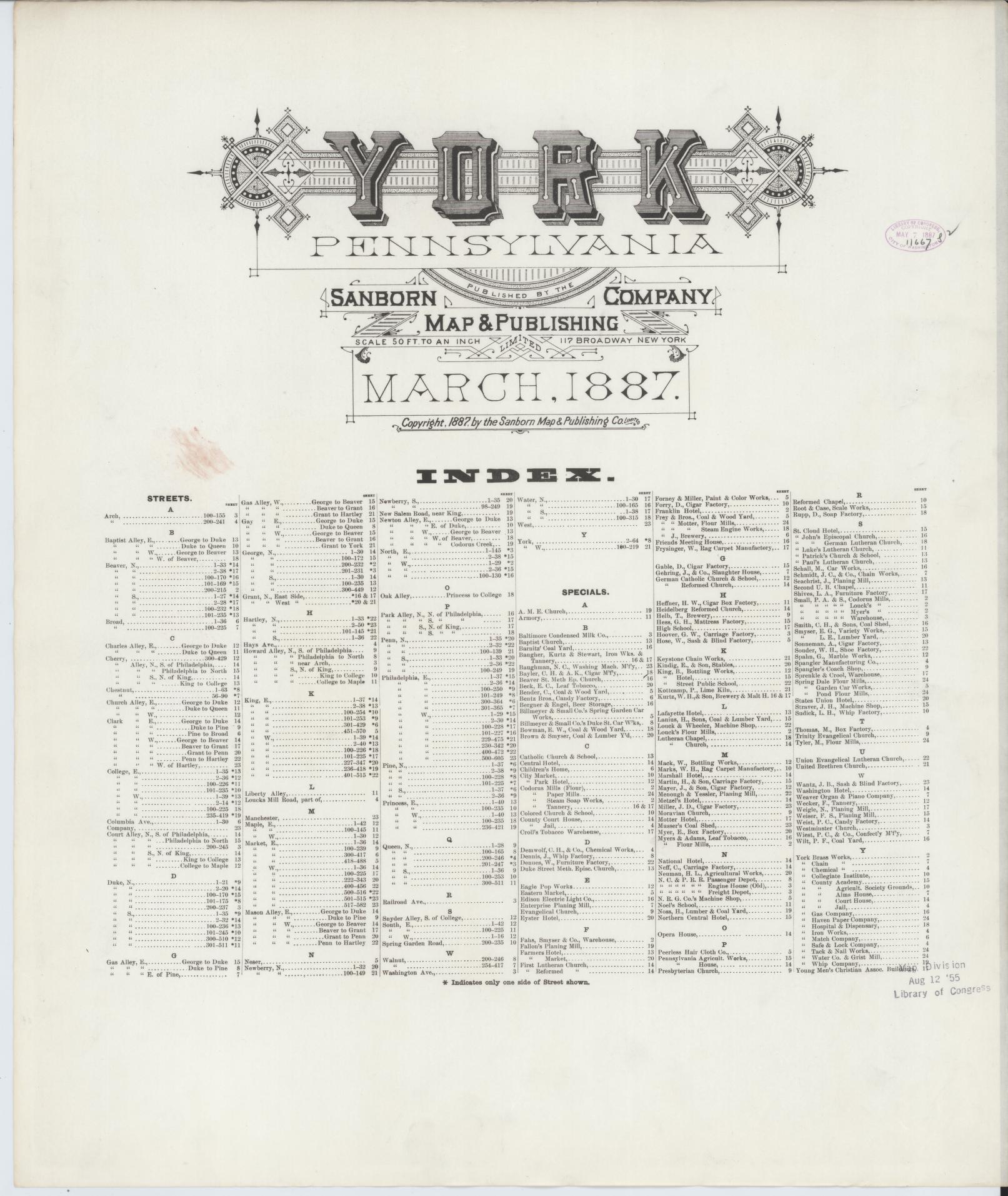 Sanborn Fire Insurance Map from York, York County, Pennsylvania. (1887) – Historic Sanborn Fire Insurance Map Print