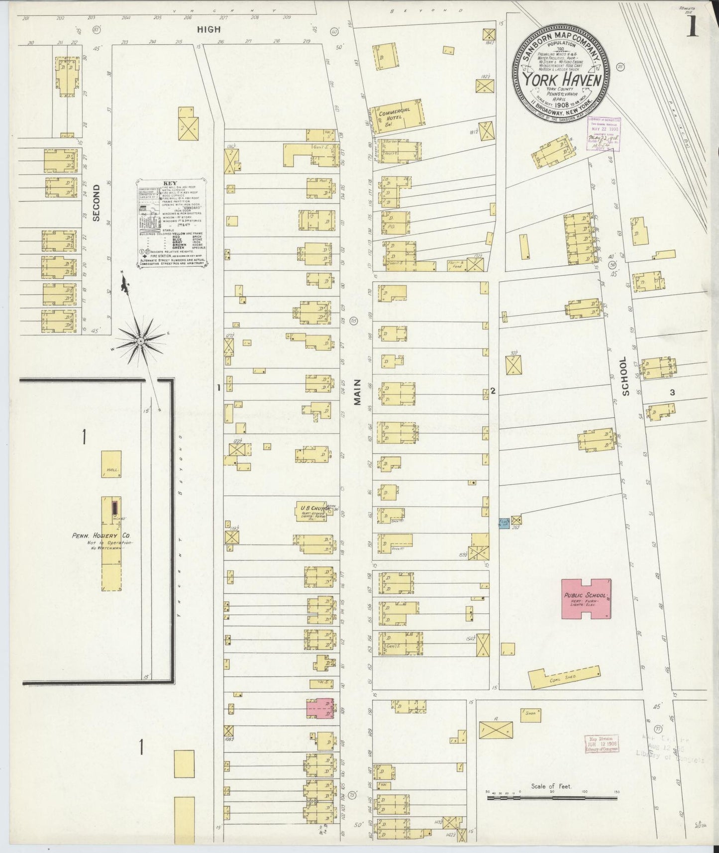 Sanborn Fire Insurance Map from York Haven, York County, Pennsylvania (1908), Sheet #0001 - Historic Sanborn Fire Insurance Map Print, vintage old map wall art, antique decor, genealogy gift, Pennsylvania Pennsylvania map