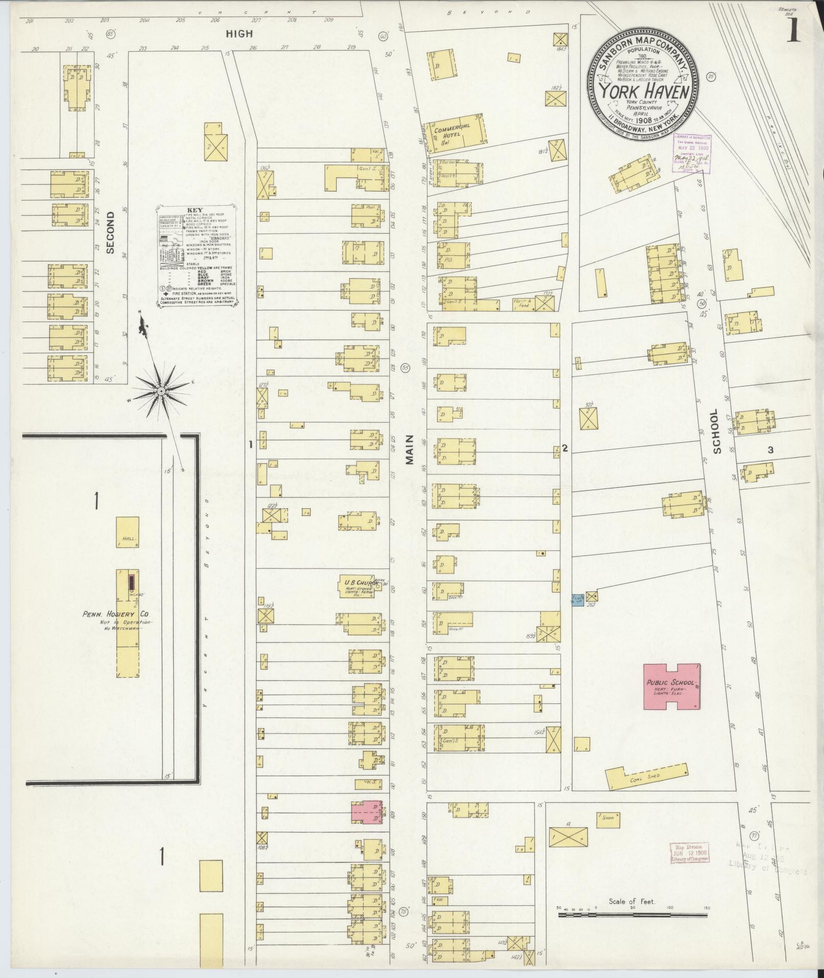 Sanborn Fire Insurance Map from York Haven, York County, Pennsylvania (1908), Sheet #0001 - Historic Sanborn Fire Insurance Map Print, vintage old map wall art, antique decor, genealogy gift, Pennsylvania Pennsylvania map
