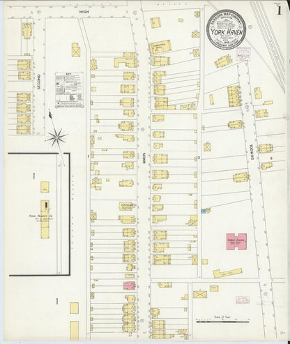 Sanborn Fire Insurance Map from York Haven, York County, Pennsylvania (1908), Sheet #0001 - Historic Sanborn Fire Insurance Map Print, vintage old map wall art, antique decor, genealogy gift, Pennsylvania Pennsylvania map