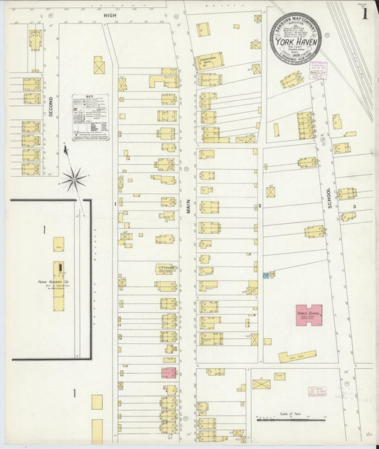 Sanborn Fire Insurance Map from York Haven, York County, Pennsylvania (1908), Sheet #0001 - Historic Sanborn Fire Insurance Map Print, vintage old map wall art, antique decor, genealogy gift, Pennsylvania Pennsylvania map