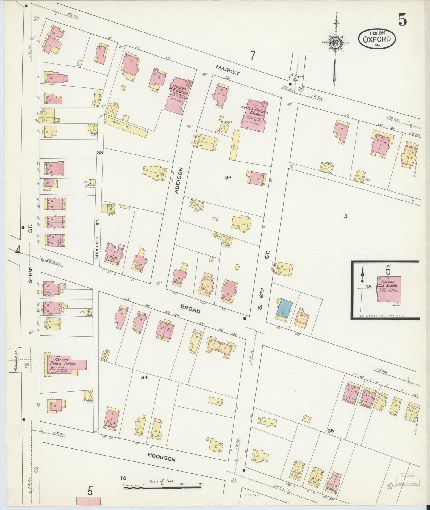 Sanborn Fire Insurance Map from Oxford, Chester County, Pennsylvania (1914), Sheet #0005 - Complete Map Set gallery image, historic Sanborn map, vintage wall art, Pennsylvania Pennsylvania