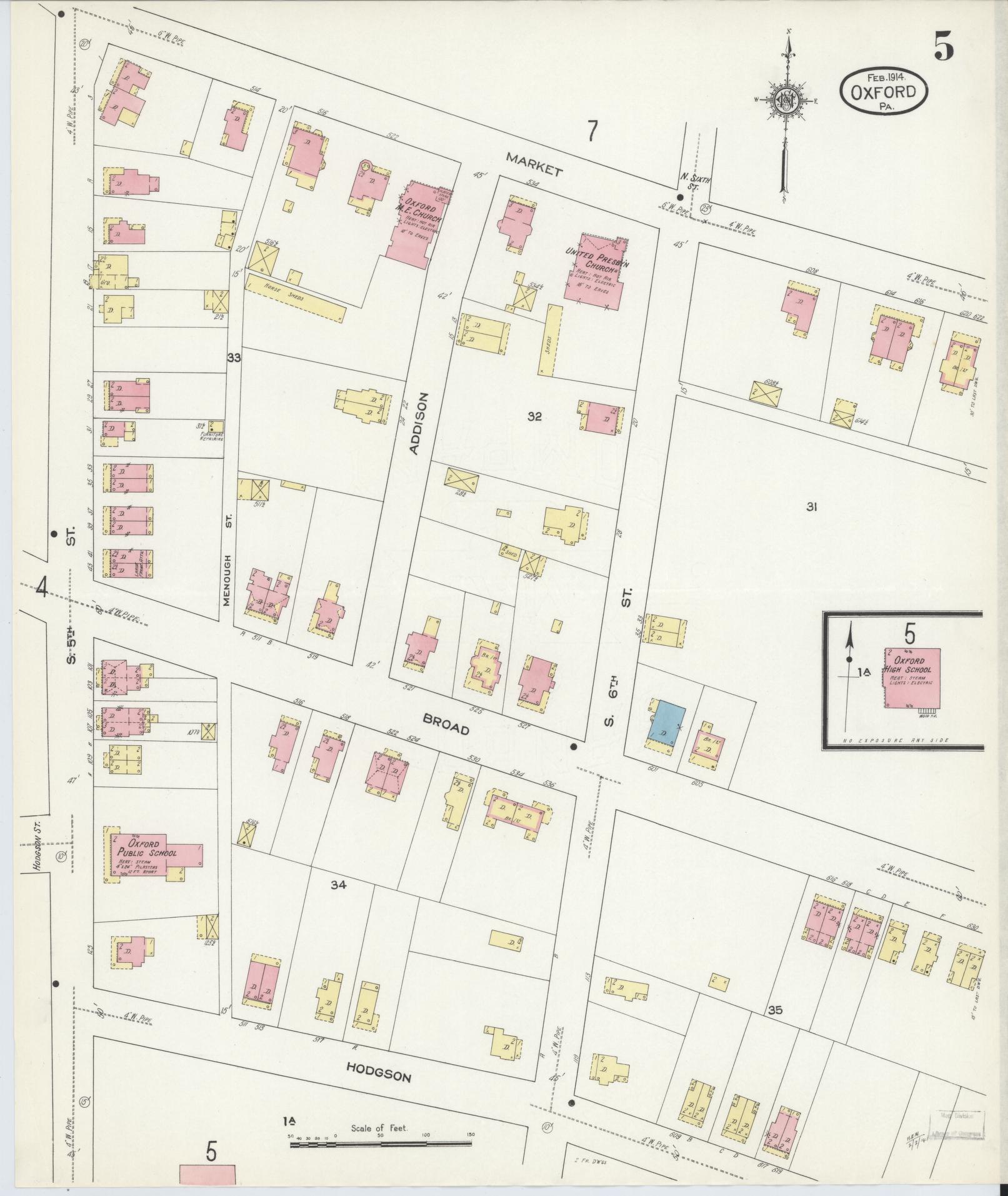 Sanborn Fire Insurance Map from Oxford, Chester County, Pennsylvania (1914), Sheet #0005 - Complete Map Set gallery image, historic Sanborn map, vintage wall art, Pennsylvania Pennsylvania