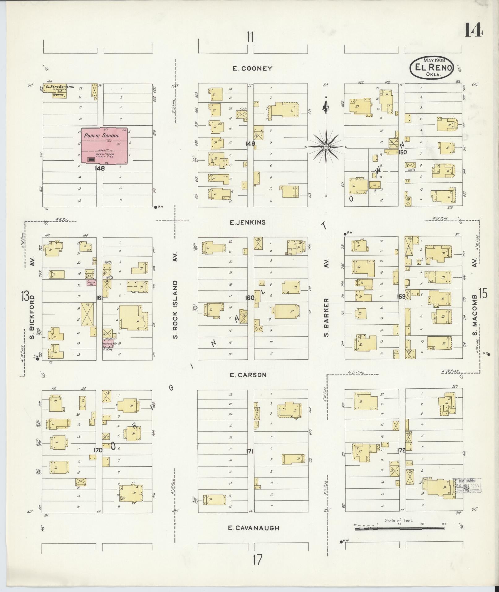 Sanborn Fire Insurance Map from El Reno, Canadian County, Oklahoma (1908), Sheet #0014 - Complete Map Set gallery image, historic Sanborn map, vintage wall art, Oklahoma Oklahoma