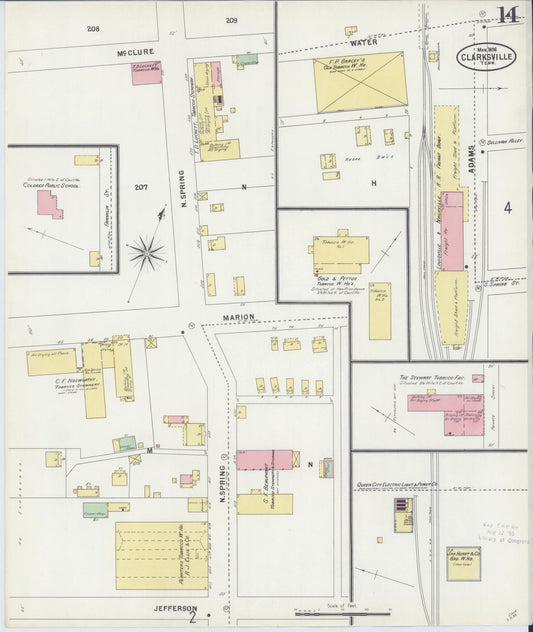 Sanborn Fire Insurance Map from Clarksville, Montgomery County, Tennessee (1898), Sheet #0014 - Historic Sanborn Fire Insurance Map Print, vintage old map wall art, antique decor, genealogy gift, Tennessee Tennessee map