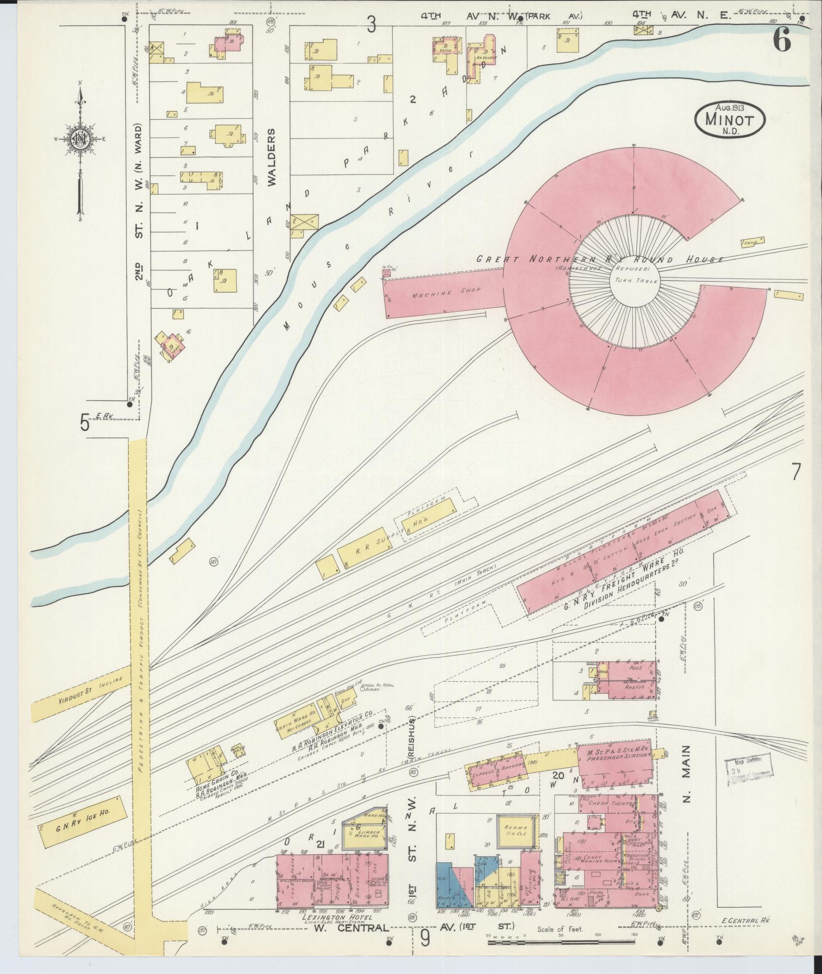 Sanborn Fire Insurance Map from Minot, Ward County, North Dakota (1913), Sheet #0006 - Complete Map Set gallery image, historic Sanborn map, vintage wall art, North Dakota North Dakota
