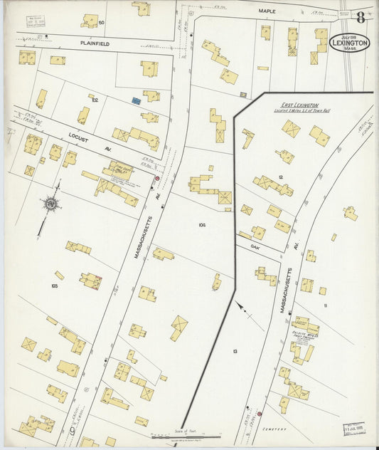 Sanborn Fire Insurance Map from Lexington, Middlesex County, Massachusetts (1918), Sheet #0008 - Historic Sanborn Fire Insurance Map Print, vintage old map wall art, antique decor, genealogy gift, Massachusetts Massachusetts map