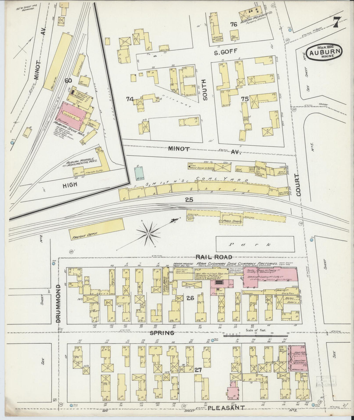 Sanborn Fire Insurance Map from Auburn, Androscoggin County, Maine (1892), Sheet #0007 - Complete Map Set gallery image, historic Sanborn map, vintage wall art, Maine Maine
