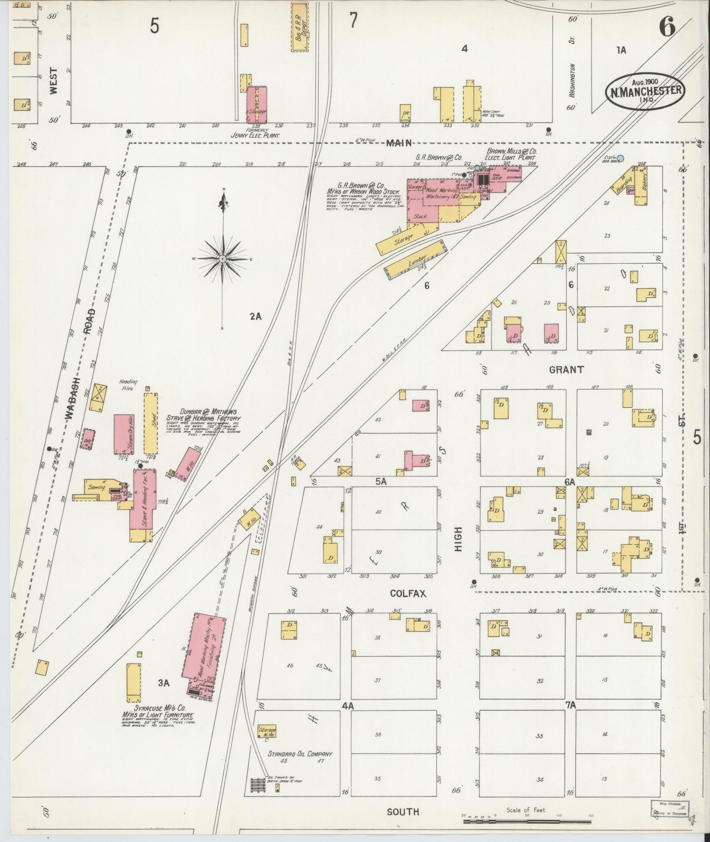 Sanborn Fire Insurance Map from North Manchester, Wabash County, Indiana (1900), Sheet #0006 - Complete Map Set gallery image, historic Sanborn map, vintage wall art, Indiana Indiana