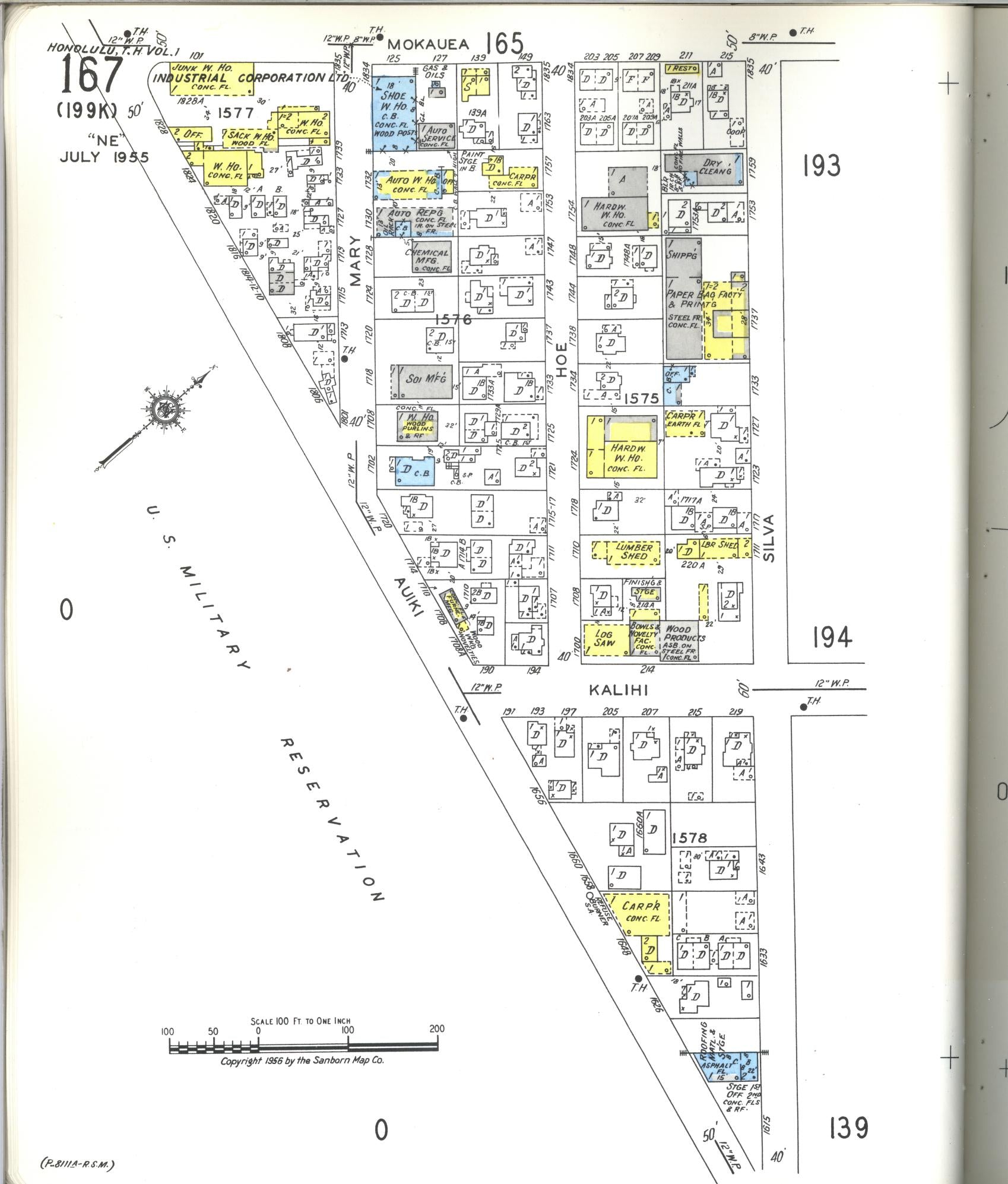 Sanborn Fire Insurance Map from Honolulu, Oahu County, Hawaii (1955), Sheet #0167 - Historic Sanborn Fire Insurance Map Print